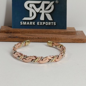 Premium Metal Craft Magnetic Copper Cuff <b>Bangle</b> Twisted Link Chain Two Tone Design Adjustable Open Bracelet - Product Image 2
