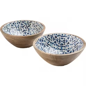 Tazón de madera hecho a mano con diseño de coral azul, estilo Japandi, plato para servir ensalada, para fiestas en casa, tazón para aperitivos de mesa - Product Image 2