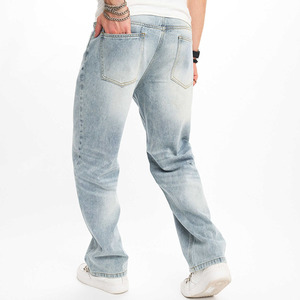 Jean droit décontracté pour homme, coupe large et ample, taille mi-haute, en denim bleu, style urbain - Product Image 5