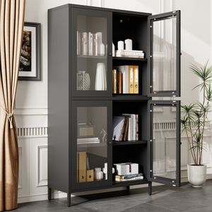 Librero Metálico Clásico con 4 Puertas de Vidrio y 4 Estantes, Vitrina para el Hogar, Oficina o Sala de Estar - Product Image 2