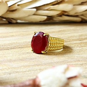 Hot Selling Tribal Textured <b>Ring</b> Boho Brass Band Women 18k <b>Gold</b> Plated Vintage <b>Cocktail</b> Garnet Statement <b>Ring</b> Wholesale/OEM/ODM - Product Image 1