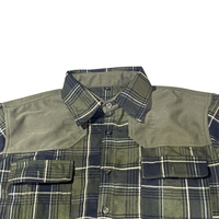 Chemise de chasse Olive Check avec empiècements en microfibre aux coudes, col boutonné, vêtement de travail tactique, faible MOQ, chemise de terrain pour le camping en extérieur