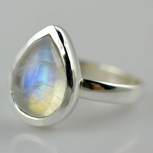 Rainbow Moonstone <b>Ring</b> 925 Sterling <b>Silver</b> Handmade <b>Statement</b> Promise <b>Ring</b> for Women Boho Pear June Birthstone Jewelry - Product Image 1