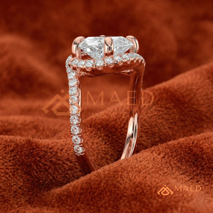 แหวนหมั้นเพชรรูปวงรีสุดหรูพร้อมแถบรัศมีและแถบพาเวส-14K แหวนเครื่องประดับเจ้าสาวหรูหราสีโรสโกลด์ - Product Image 2