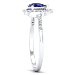 REYES Luxury 925 Sterling Silver Pear Cut 0.5 Carat <b>Blue</b> Sapphire Gemstone Halo <b>Ring</b> For Women GRA Certified Moissanite Jewelry - Product Image 3