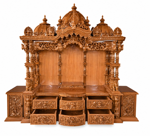 Grand Wooden Carved <b>Mandir</b> for Pooja Room With Storage Customize Handicraft Pooja <b>Mandir</b> with Cabinet Large Teak Temple for Home - Product Image 3