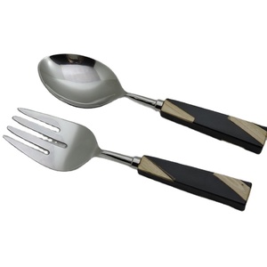 Wooden Handle Modern Design Kitchen Cutlery <b>Salad</b> <b>Tools</b> Table Ware Ready to Ship New Reusable Hand Made Tableware Custom Logo - Product Image 1