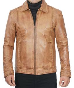 Men's for Brown Leather Jacket High Quality Slim Fit Vintage Style Stand Collar Front Logo Winter Windproof Breathable - Product Image 6
