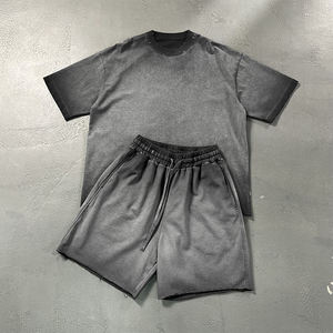 Conjunto de Camiseta y Pantalones Cortos de Algodón Ecológico para Hombre, Cuello Redondo, Color Sólido, Estilo Urbano, Informal, Verano, Tejido Transpirable - Product Image 2