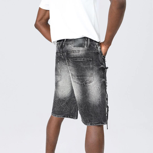 2023 Latest Design OEM New Best Selling High Waist Summer <b>Overalls</b> <b>Men</b> Casual Breathable Knitted 100% Cotton Denim Shorts - Product Image 3
