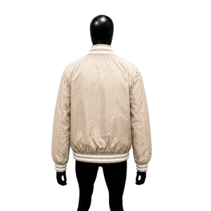 PREMIUM BEIGE <b>VARSITY</b> <b>BOMBER</b> <b>JACKET</b> <b>MEN</b> Solid Color Turn-down Collar Regular Fit Polyester Material Casual Winter Wear Wool - Product Image 2