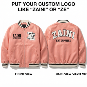 Chaqueta Bomber Premium de Satén de Poliéster de 120 GSM, Puños Acanalados Rosas, Logotipo Bordado Personalizado, Estilo Universitario - Product Image 1