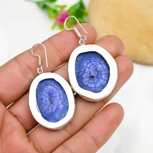 Boucles d'oreilles pendantes en argent sterling 925 faites à la main avec quartz solaire violet Druzy, bijoux en pierres précieuses, cadeau - Product Image 5