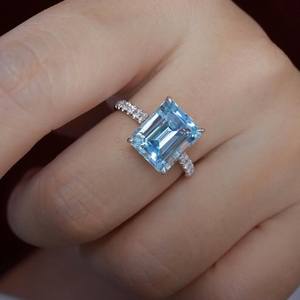 แหวนอะความารีนซานตามาเรียธรรมชาติทรงสวยหรู งานแฮนด์เมดสั่งทำพิเศษ เครื่องประดับชั้นดี ของขวัญสำหรับงานหมั้นและงานแต่งงานสำหรับผู้หญิง - Product Image 3