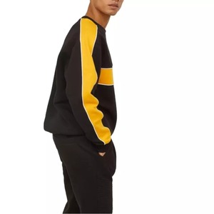 Pull-over unisexe à col rond en tricot, couleur contrastée, coupe ample, sweat-shirt décontracté, automne, coupe classique, noir et jaune - Product Image 3
