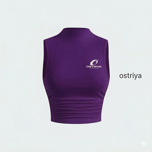 เสื้อกล้ามคอเต่าสีน้ำเงินสำหรับผู้หญิง ยี่ห้อ Ostriha ผ้าถักเนื้อนุ่ม ระบายอากาศได้ดี ทรงสปอร์ต ผลิตจากผ้าสแปนเด็กซ์และโพลีเอสเตอร์ ความยาวสั้น มีโลโก้ด้านหลัง - Product Image 4