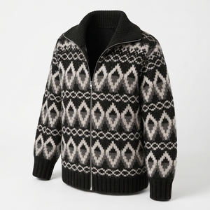 Sudadera con capucha de punto gofrado grueso para hombre, corte holgado, con cremallera, bolsillo canguro, puños acanalados, color liso, estilo casual urbano - Product Image 4