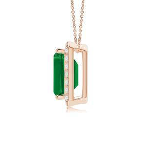 14K Pure Gold Vintage Inspired Natural 9x7MM 2.25Carat <b>Emerald</b>-Cut <b>Emerald</b> <b>Pendant</b> With Halo Diamond Luxury Fine Jewelry <b>Pendant</b> - Product Image 2