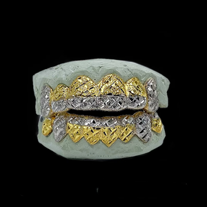 Grillz dentaire en or massif 18 carats, ensemble complet, pierres naturelles taille brillant, sertissage en canal, style hip-hop, unisexe, pour usage quotidien - Product Image 1