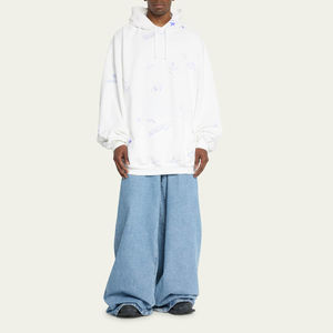 Jean en denim personnalisé 2026 pour homme, avec logo cristal, coupe baggy, cinq poches, longueur intégrale, super ample, en denim délavé, unisexe - Product Image 4