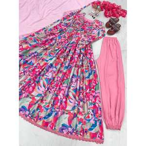 VESTIDO DE TRABAJO CON ESTAMPADO DIGITAL CHINON PARA FIESTA CON DUPATTA ROSA - Product Image 2
