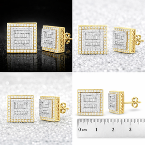 Pendientes de tuerca con broche de rosca de moissanita y diamantes en racimo, corte baguette, oro macizo de 10K, chapado en rodio, estilo hip-hop, unisex, regalo, boda - Product Image 6