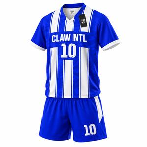 Maillot de football sublimé bleu et blanc rayé, col en V, manches longues, respirant, en polyester, pour adolescents, unisexe, personnalisable avec le nom de l'équipe, été - Product Image 2