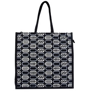 Bolsa de Compras de Lona de Algodón con Patrón Geométrico, Estilo Minimalista, Costuras Reforzadas, Cierre de Cremallera, para Compras, Moda - Product Image 1
