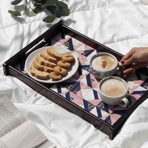 Plateau de service rectangulaire en bois avec motif géométrique, design bohème pour la décoration de la maison et les cadeaux - Product Image 5