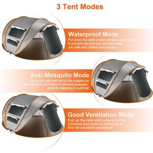 Tenda da Campeggio Automatica Pop-Up per 5-8 Persone, Impermeabile, Montaggio Istantaneo, Materiale PVC, Strato Singolo, 4 Finestre con Zanzariera, Borsa per il Trasporto - Product Image 3