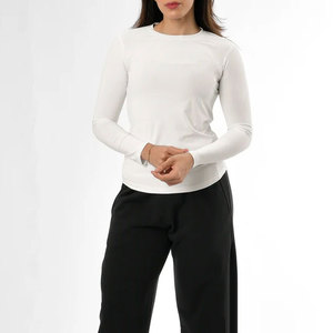 Camiseta Deportiva de Manga Larga para Mujer, Personalizada, de Material Acanalado, Alta Elasticidad, Ajuste al Cuerpo, para Gimnasio, Verano, Running, Absorbe el Sudor - Product Image 3