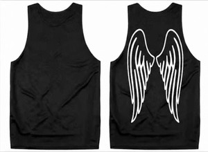 <b>Men's</b> Black Sleeveless Tank Top With <b>White</b> Wings Print Back O-Neck Casual Breathable Polyester <b>Vest</b> - Product Image 2