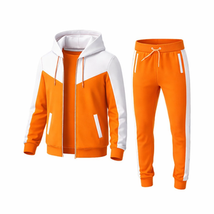 Custom Logo Men Tracksuit <b>White</b> Orange Hoodie Sweatpants Set Sportswear Training Running Gym Wear Supplier - Product Image 2