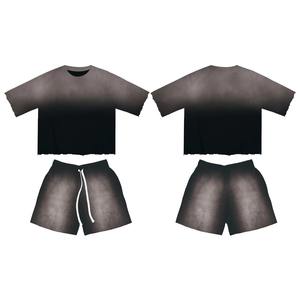 Ensemble T-shirt Boxy Vintage Personnalisé Imprimé Délavé à l'Acide et Short Court Bouffant en Coton Style Streetwear – Ensemble Survêtement Vintage T-shirt et Short - Product Image 5