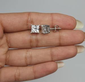 Pendientes de Diamantes Cultivados en Laboratorio de 2 Quilates, Oro de 14 Quilates, Corte Princesa, Certificados por IGI, Pendientes de Botón para Mujer, Joyería Fina Elegante, Regalo para Fiesta - Product Image 5