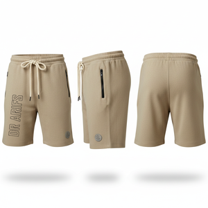 Dr. Arifs graue Freizeit-Bermudashorts für Herren mit Kordelzug und Taschen, Sweatpants-Stil mit Logo-Print vorne - Product Image 5