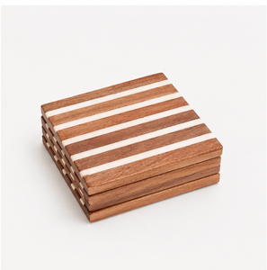 Handcrafted Wood And Resin Striped Coaster <b>Set</b> Eco-Friendly <b>Square</b> Heat-Resistant Drink Mats For Coffee And Tea Table Protection - Product Image 2