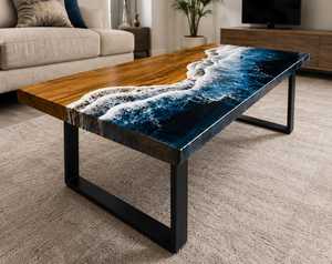 Modern Handmade Solid Wood <b>Epoxy</b> Resin River <b>Coffee</b> <b>Table</b> Live Edge Custom Luxury Living Room Home Villa Furniture - Product Image 3