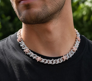 Collar de Cadena Cubana de Moissanita Bicolor con Incrustaciones de Estrellas para Hombre y Mujer - Product Image 1