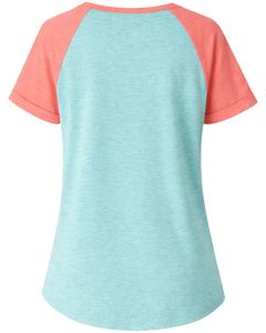 Aqua Blue Coral Women T Shirt Short Sleeve Henley Neck Raglan Tee Soft Cotton Casual Summer <b>Top</b> Breathable Comfortable Daily - Product Image 2