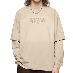 Estilo fresco personalizado de alta calidad 100% algodón de doble capa cuello redondo de manga larga Venta caliente precio al por mayor camiseta para hombres - Product Image 1