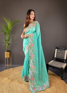 Sari indien de qualité supérieure en soie douce et brillante avec broderie, collection pour femmes, vêtements de soirée, provenant d'Inde - Product Image 5