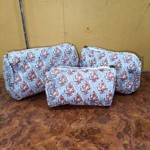 Juego de 3 Piezas de Bolsas de Algodón con Cierre de Cremallera, Ecológicas, Resistentes al Agua, para Niña, Diseño Acolchado con Estampado Floral, Rectangulares, de Gran Capacidad - Product Image 1