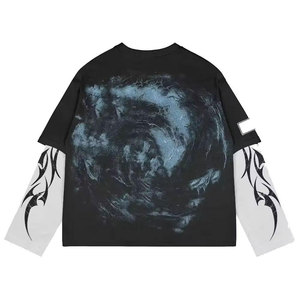 เสื้อยืดแขนยาวผู้ชายขนาดใหญ่พิเศษพร้อมปีกนางฟ้าและลายกาแล็กซี่สไตล์สตรีทสไตล์เสื้อถักคอกลม - Product Image 3