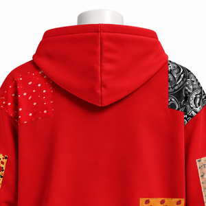 <b>Red</b> Tapestry Patchwork Zip Up Hoodie Oversized Full Zipper <b>Sweatshirt</b> Printed Patch Design Casual Streetwear Hooded Jacket <b>Men</b> - Product Image 4