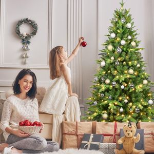 Sapin de Noël pré-éclairé unique de 7 pieds avec 1692 pointes de branches, 450 LED blancs chauds, en PE et PVC, support métallique inclus - Product Image 4