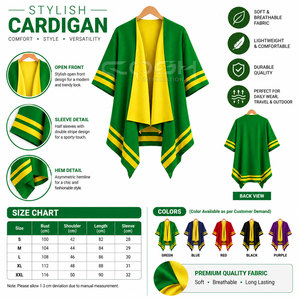 Cosh International Sorority Sisterhood - Cárdigan Verde y Amarillo con Frente Abierto para Mujer, Informal, Manga Murciélago, Largo, 100% Poliéster - Product Image 6
