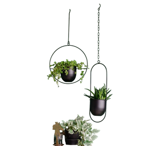 Ensemble de jardinières suspendues en métal, support à plantes moderne en fer noir, pots de fleurs d'intérieur, décoration de la maison, jardin vertical, utilisation au bureau - Product Image 2