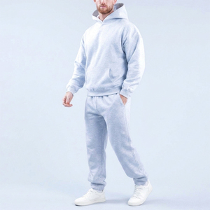 Chándal Deportivo para Hombre, Diseño Moderno, Bordado Personalizado, Cortavientos, Gris Jaspeado, Sudadera con Capucha, Pantalones Deportivos con Puños, Felpa de Algodón - Product Image 3