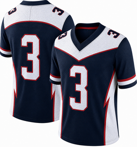 Maillot de football pour homme bleu marine, blanc et rouge avec panneau latéral en mesh, imprimé graphique numéro 3, col en V, manches courtes, sportif et athlétique - Product Image 2